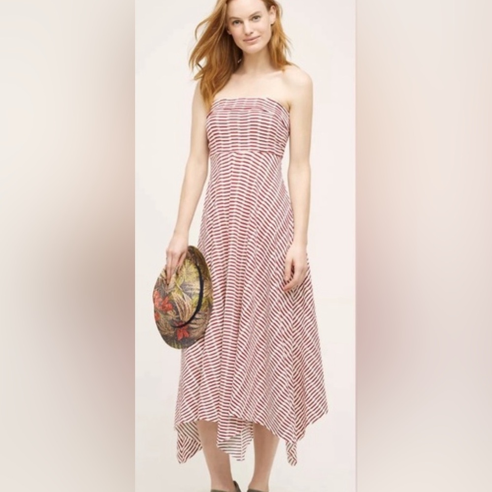 Maeve Red and White Strapless Dress